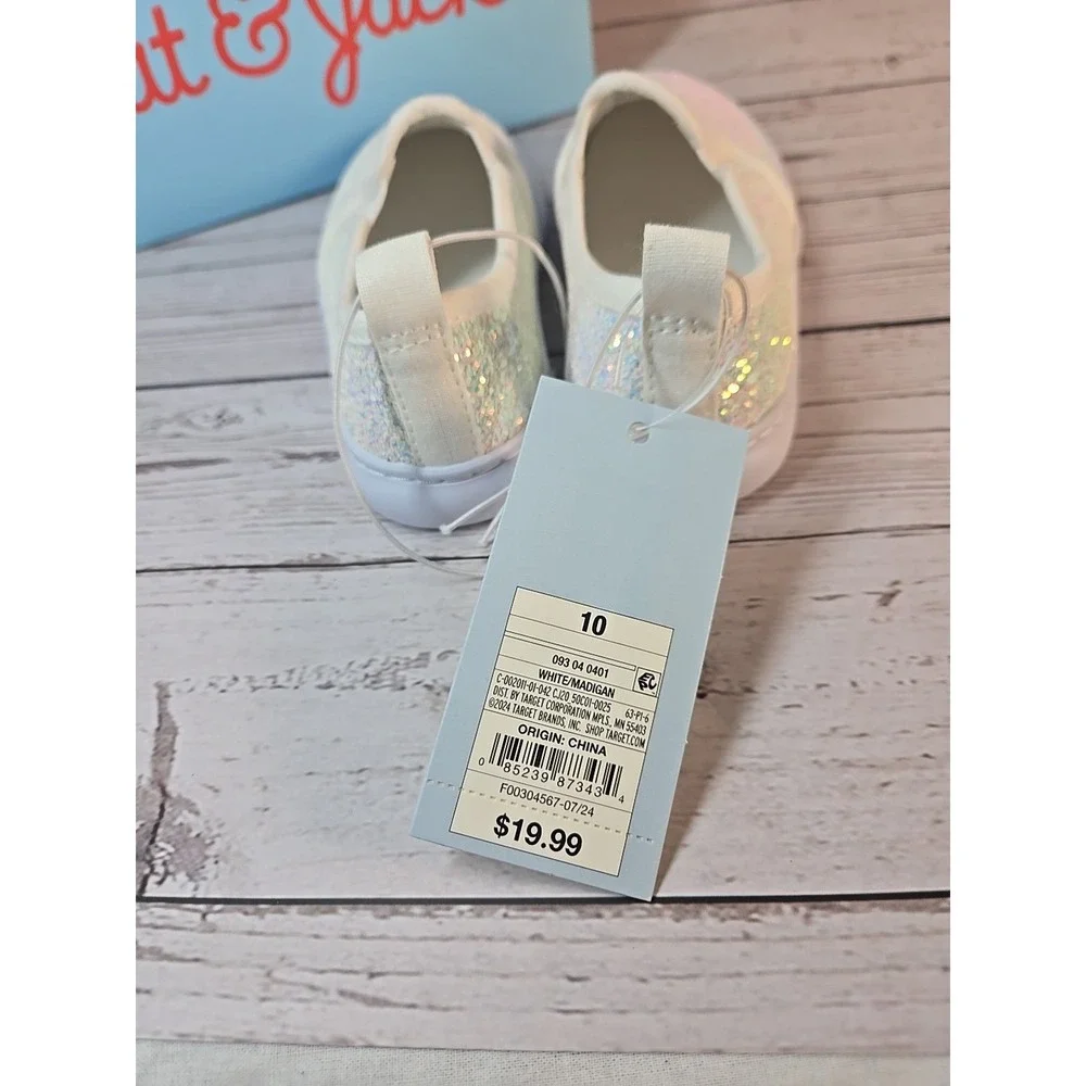 Cat & Jack Girl Size 10 Madigan White Glitter Sparkle Slip on Casual Shoes *New*